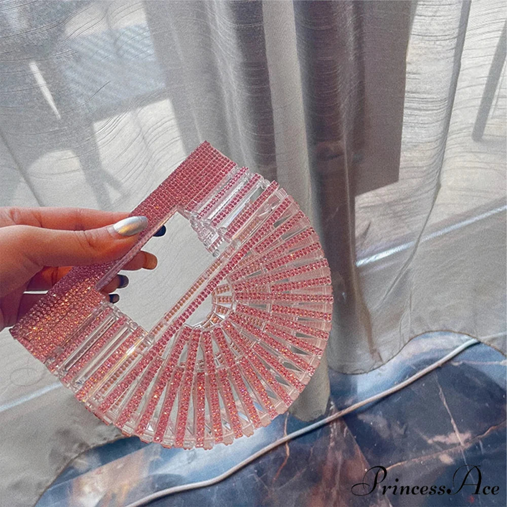 Partial Lunar Rhinestone Sparkle Basket Clutch Bag for Women Pink clutchbag-250126