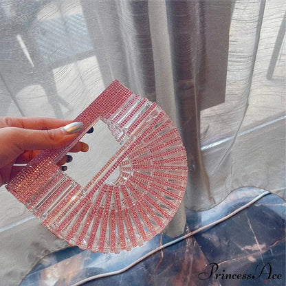 Partial Lunar Rhinestone Sparkle Basket Clutch Bag for Women Pink clutchbag-250126