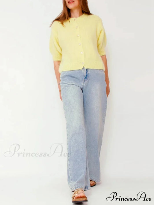 Partial Sleeve Round Neck Button-Up Knitted Cardigan cardigans-241228