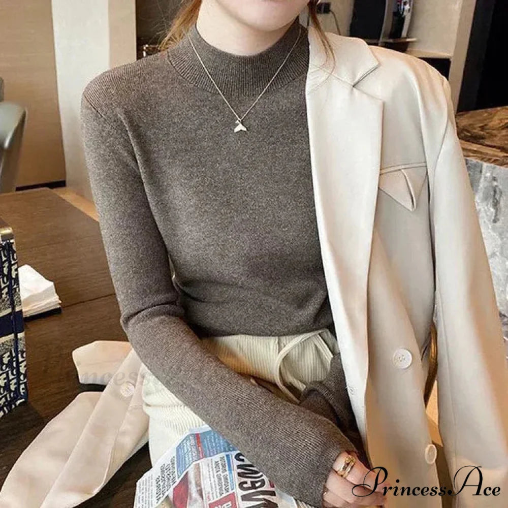 Partial Tall Collar Knitted 2000s Sweater dark grey / One Size swraters-241228