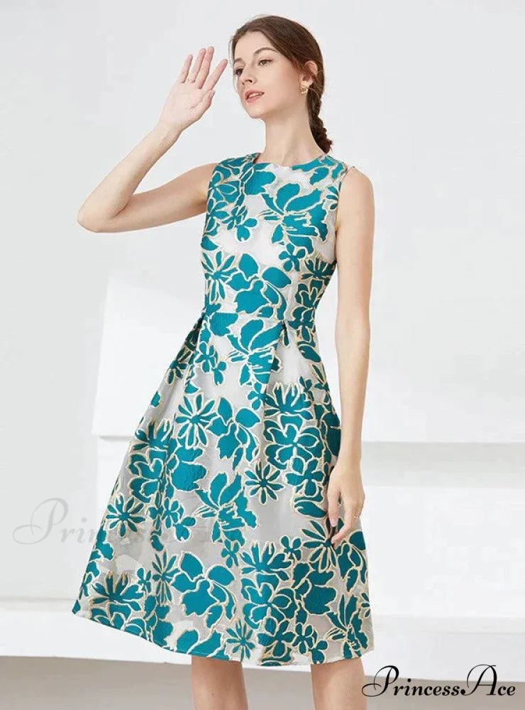Party Blue Jacquard Dress