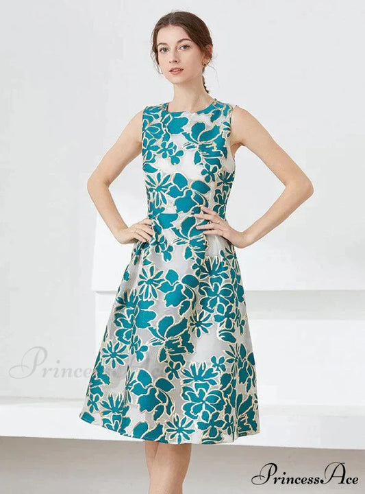 Party Blue Jacquard Dress
