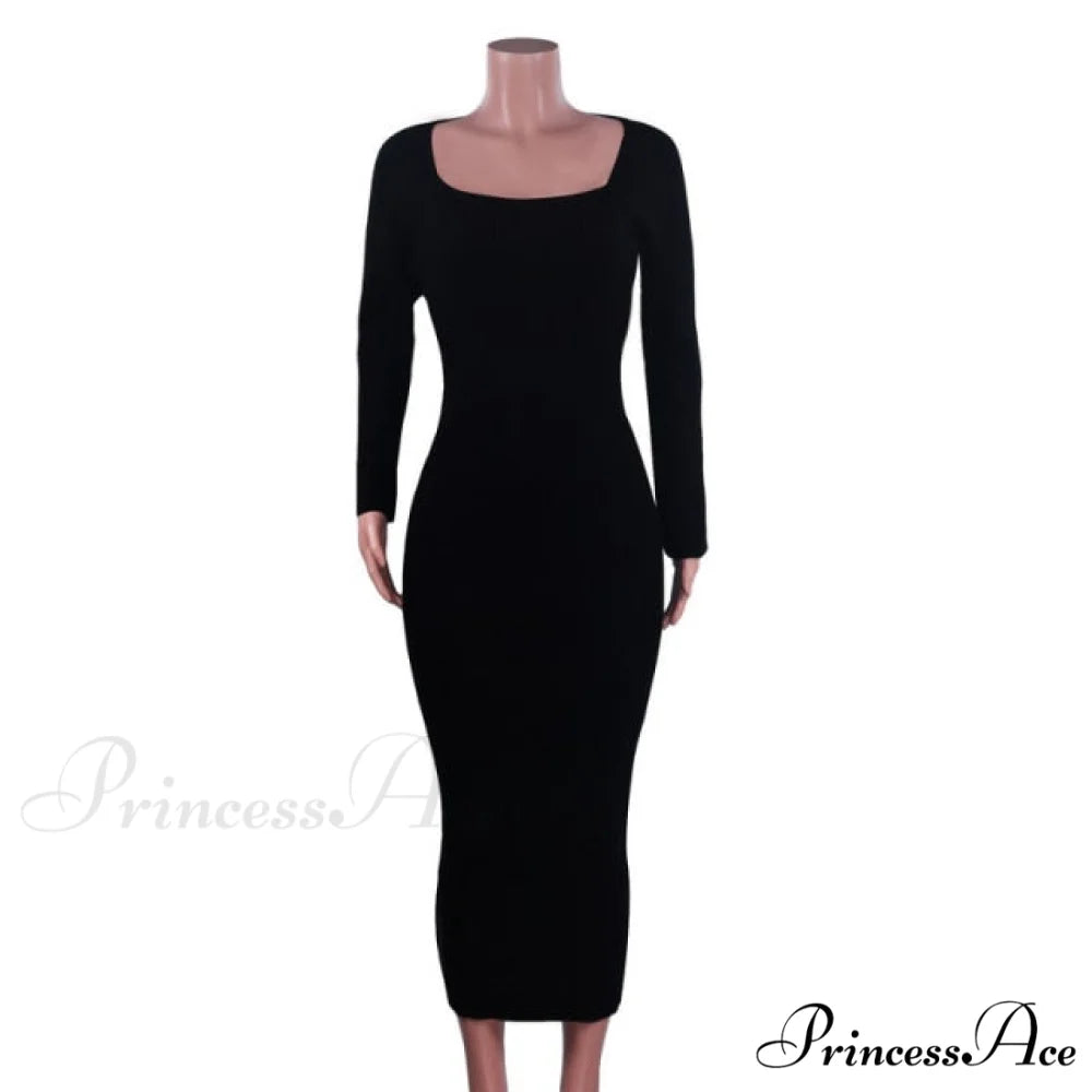 Party Bodycon Slim High Street Stretchy Dress Black / S