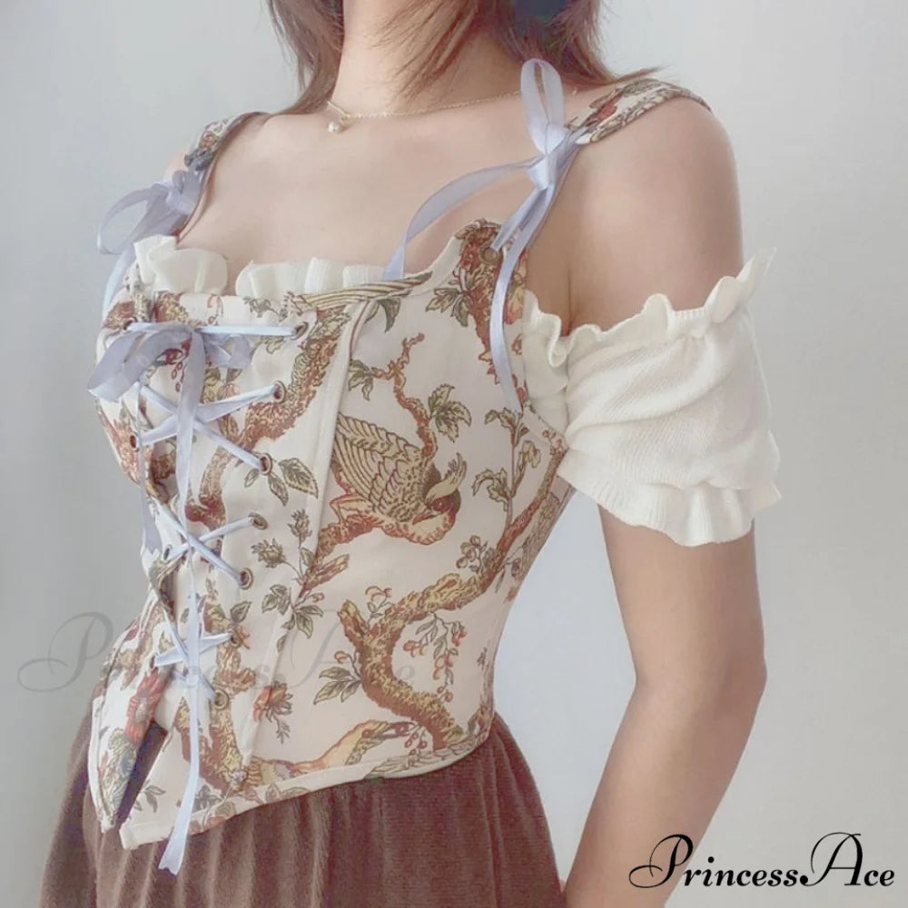 Party Club Designer Camis High Corset Halter Shirts Design Sexy Vintage Flowered Street Bandage Spring Top