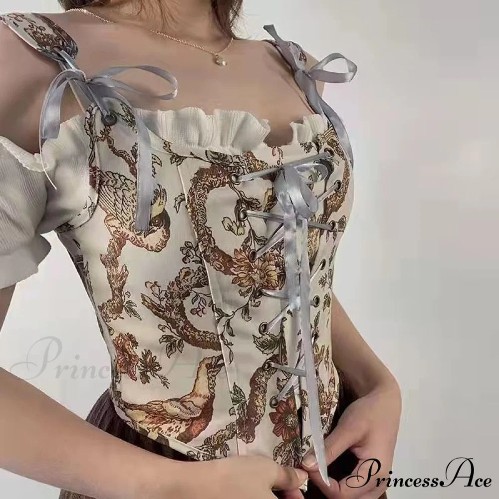 Party Club Designer Camis High Corset Halter Shirts Design Sexy Vintage Flowered Street Bandage Spring Top