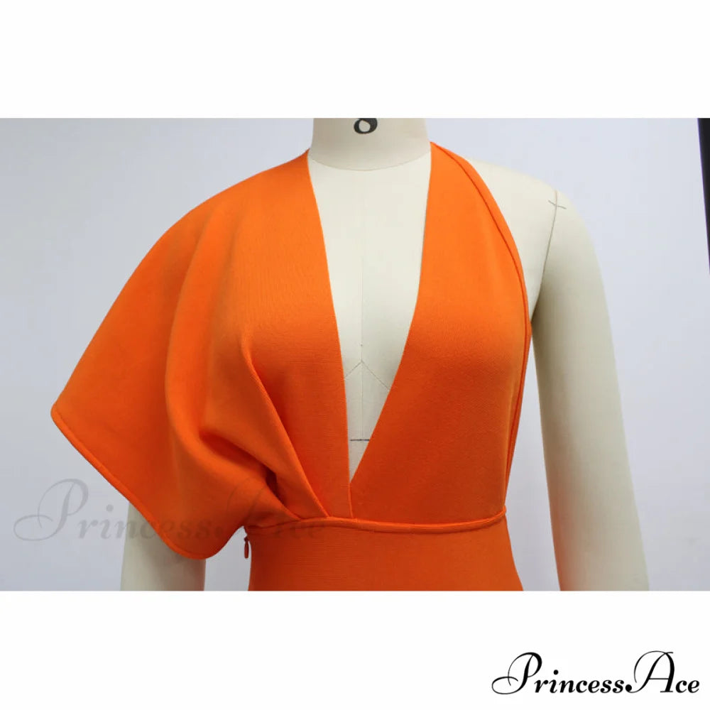 Party Club Neck Backless Orange Black Side Women Trends Long Gown Fashion Evening V Vestidos Gown Draped Split Bandage