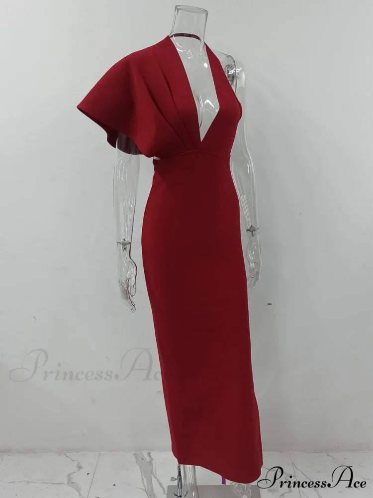Party Club Neck Backless Orange Black Side Women Trends Long Gown Fashion Evening V Vestidos Gown Draped Split Bandage