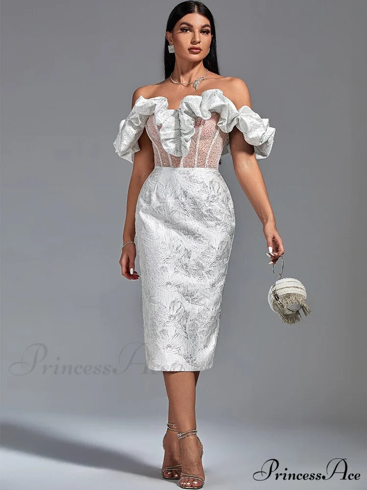 Party Dress Women White Bodycon Dress White / XL