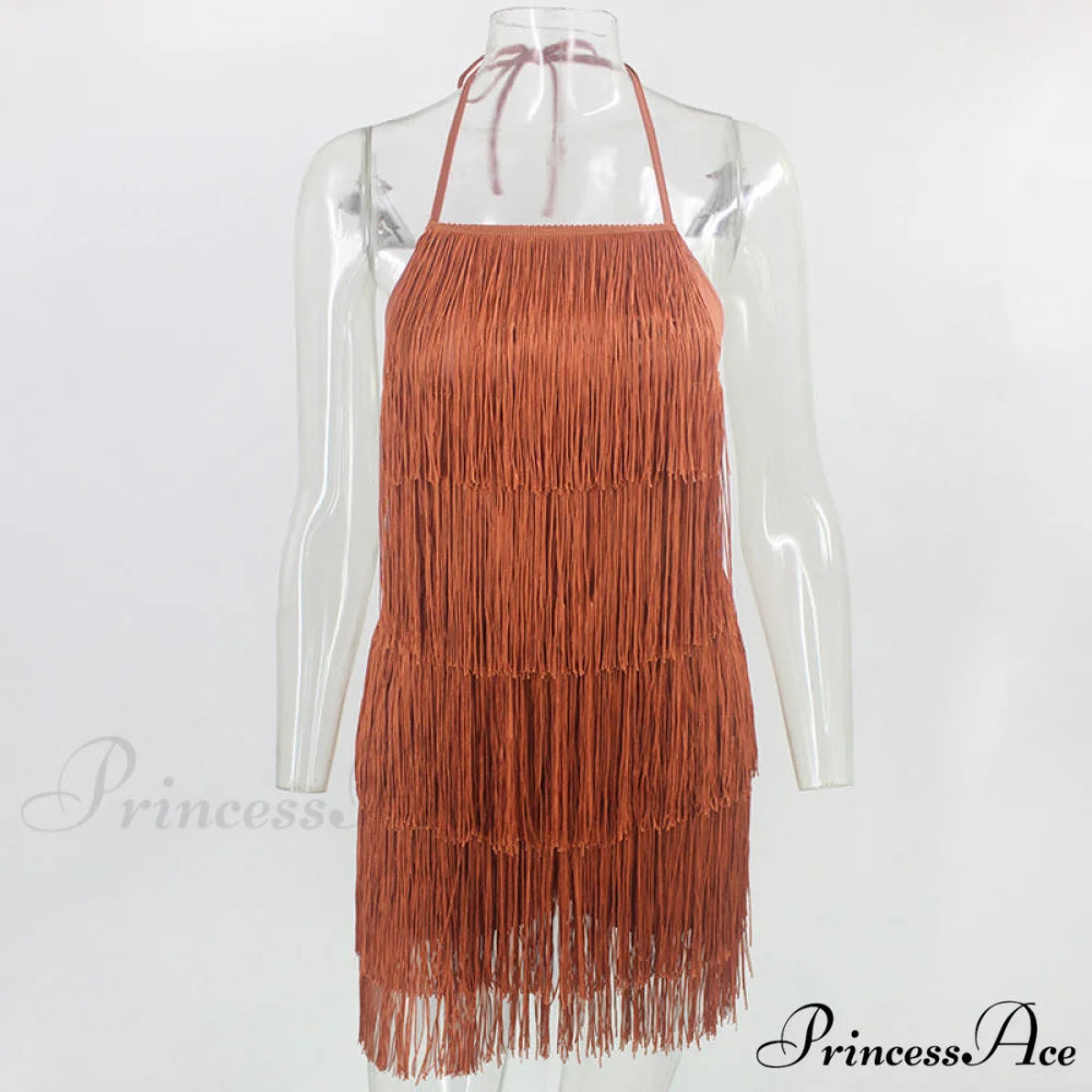 Party Fringe Bandage Halter Warm-Season Club Bodycon Tassel Gown Mini Casual 2024 Gown Backless Vestidos