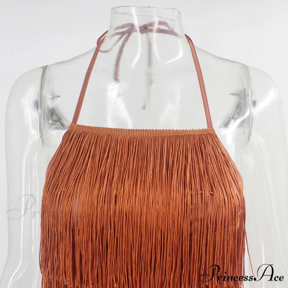 Party Fringe Bandage Halter Warm-Season Club Bodycon Tassel Gown Mini Casual 2024 Gown Backless Vestidos