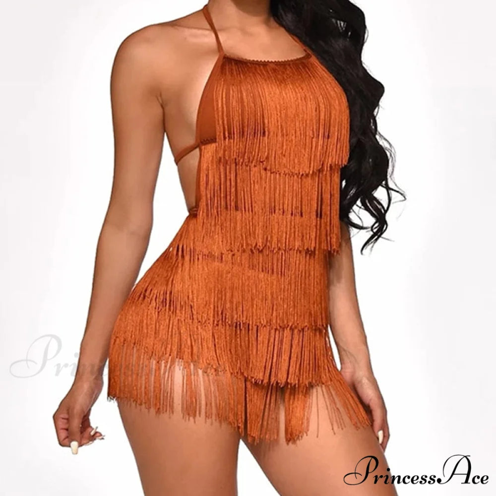 Party Fringe Bandage Halter Warm-Season Club Bodycon Tassel Gown Mini Casual 2024 Gown Backless Vestidos
