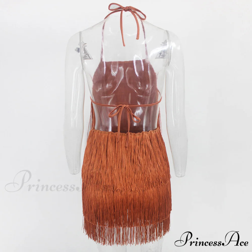 Party Fringe Bandage Halter Warm-Season Club Bodycon Tassel Gown Mini Casual 2024 Gown Backless Vestidos