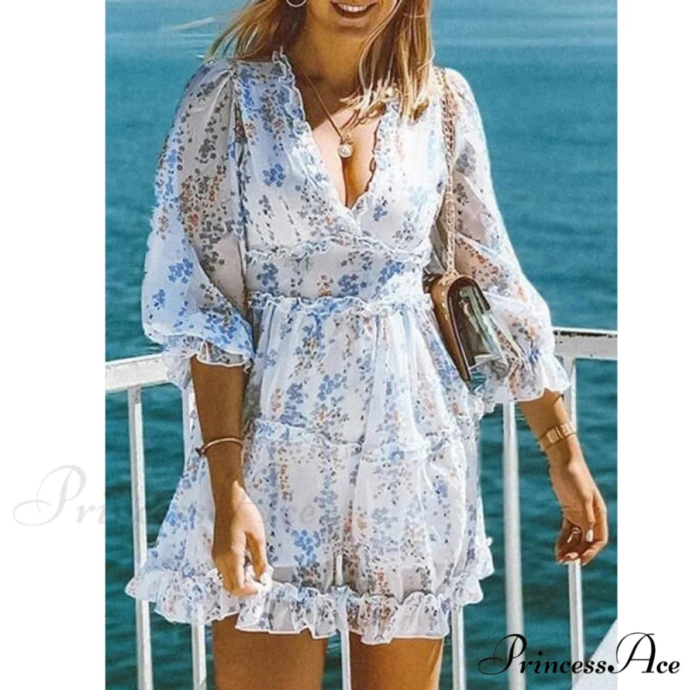 Party Gown Harlow Backless Design V-Neck Mini - Warm-Season Ruffle - Women’s Flowered Dress