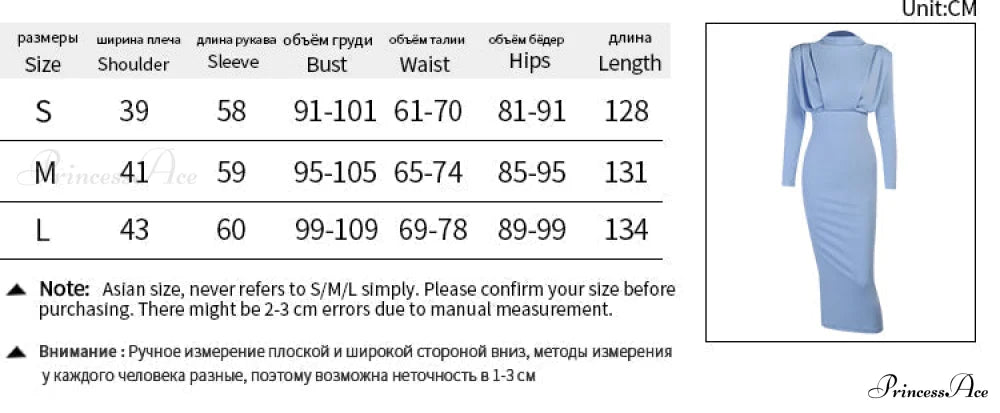 Party Solid Stand Neckline Blue Waist Long Women’s Autumn Slim Elegant Arm Ankle Length Dress