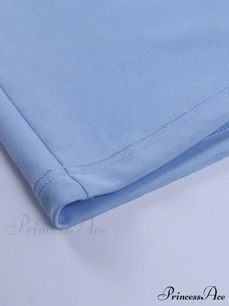 Party Solid Stand Neckline Blue Waist Long Women’s Autumn Slim Elegant Arm Ankle Length Dress
