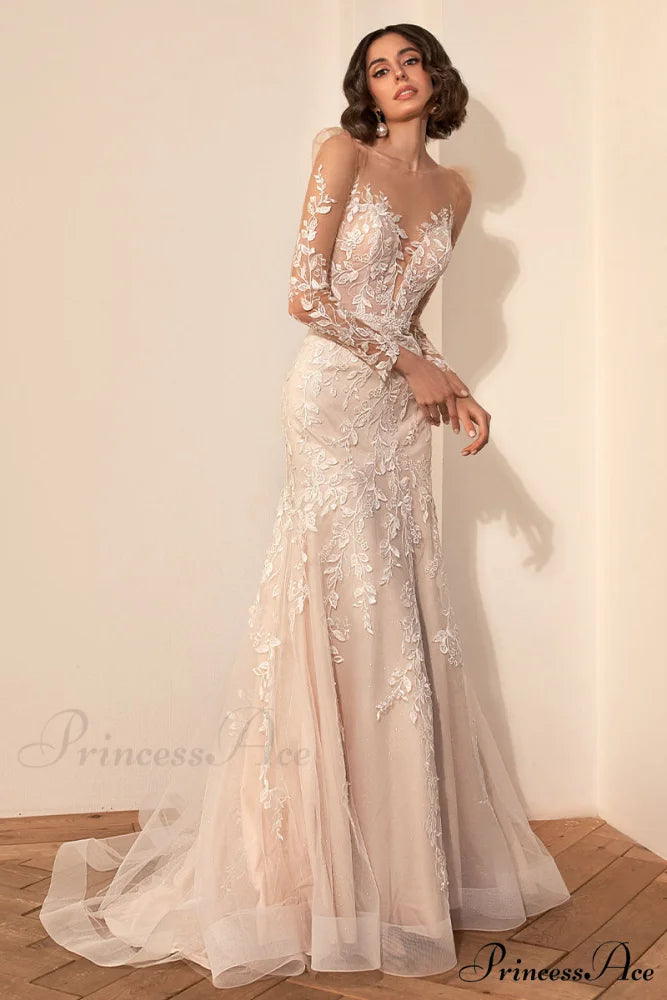 Passionate Love Graceful Mermaid Wedding Dress Champagne / 2