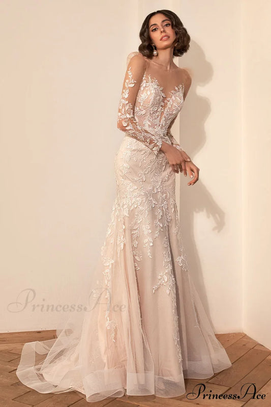 Passionate Love Graceful Mermaid Wedding Dress Champagne / 2