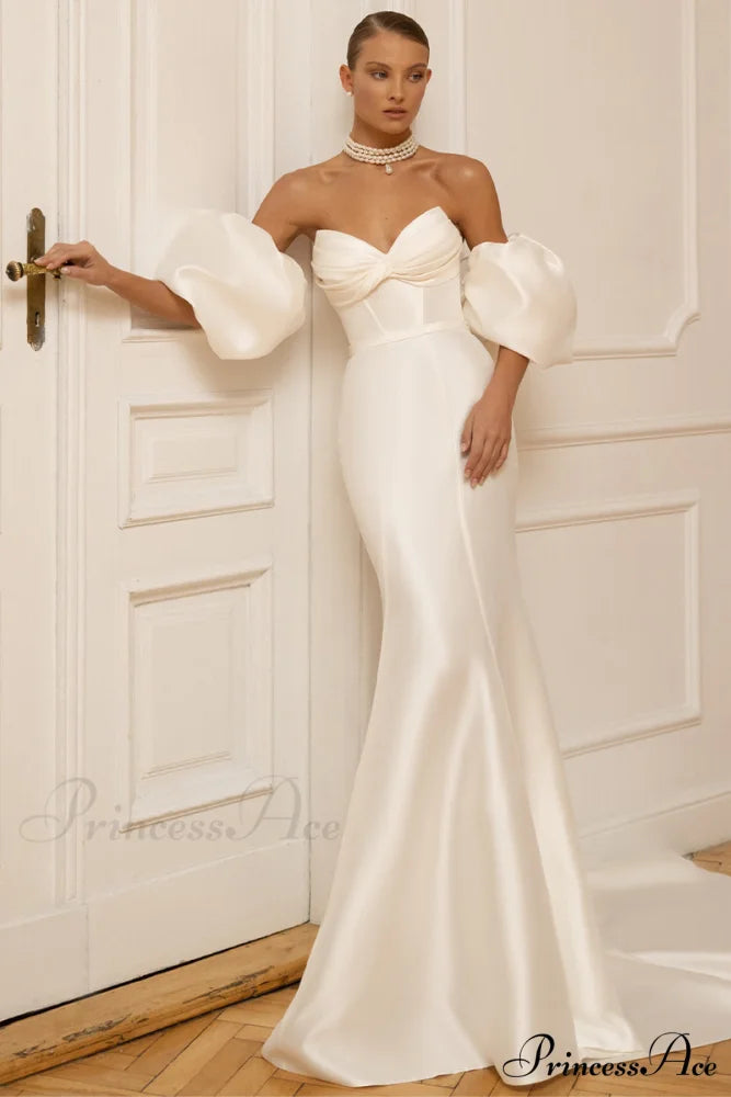Passionate Love Strapless Trendy Satin Wedding Gown Ivory / 2