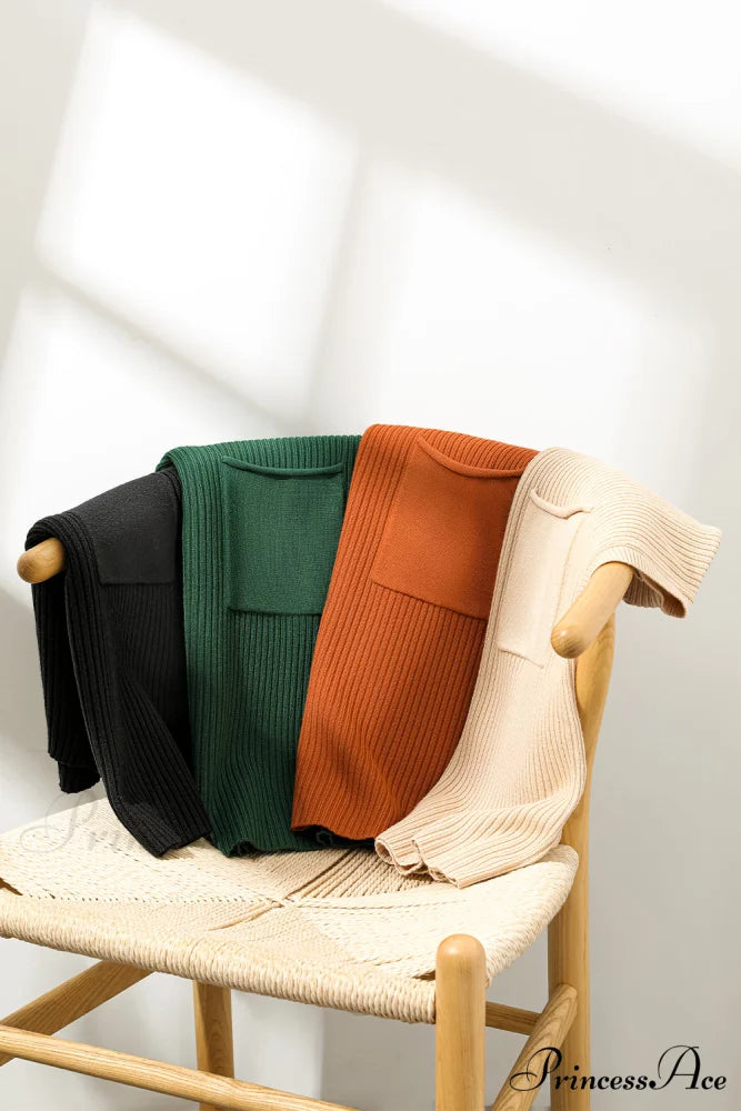 Patch Ribbed Knit Pocket Arm Black Brief Green Sweater