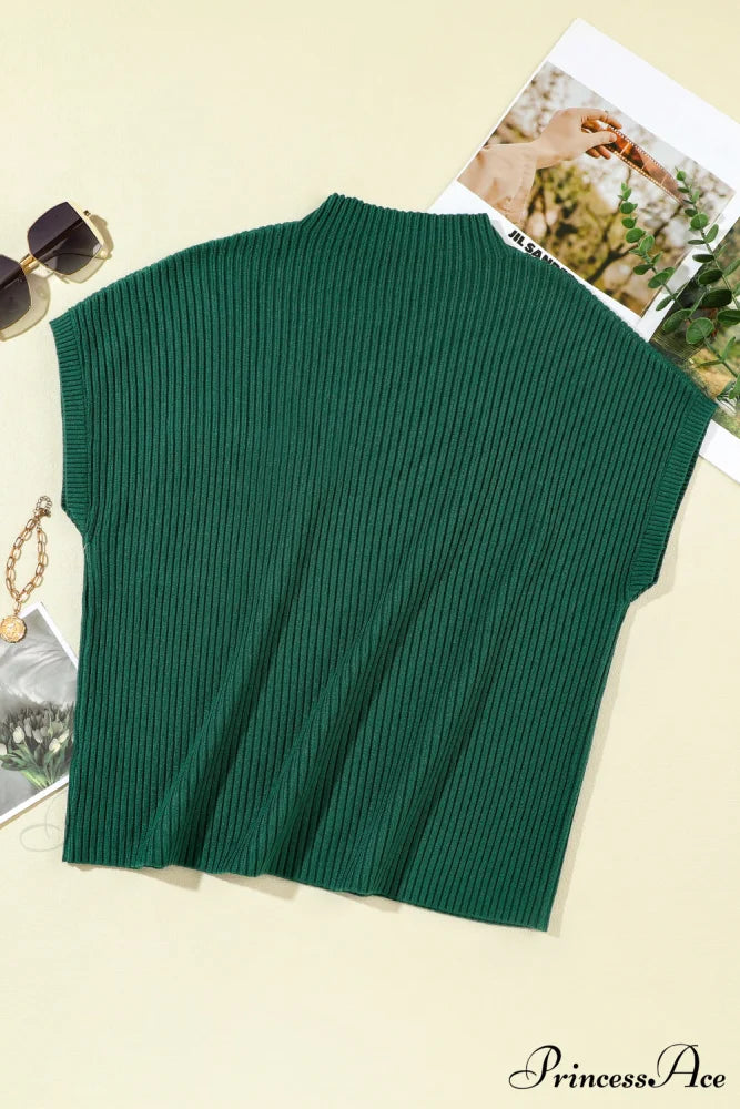 Patch Ribbed Knit Pocket Arm Black Brief Green Sweater