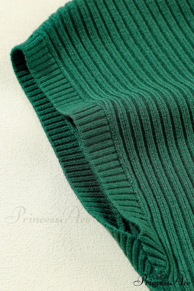 Patch Ribbed Knit Pocket Arm Black Brief Green Sweater