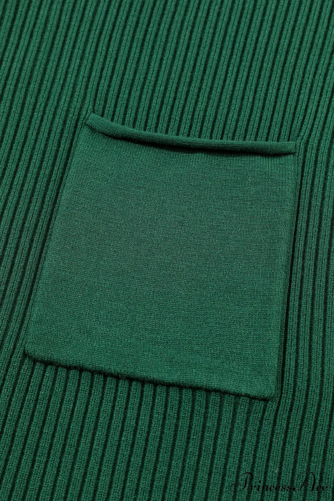 Patch Ribbed Knit Pocket Arm Black Brief Green Sweater