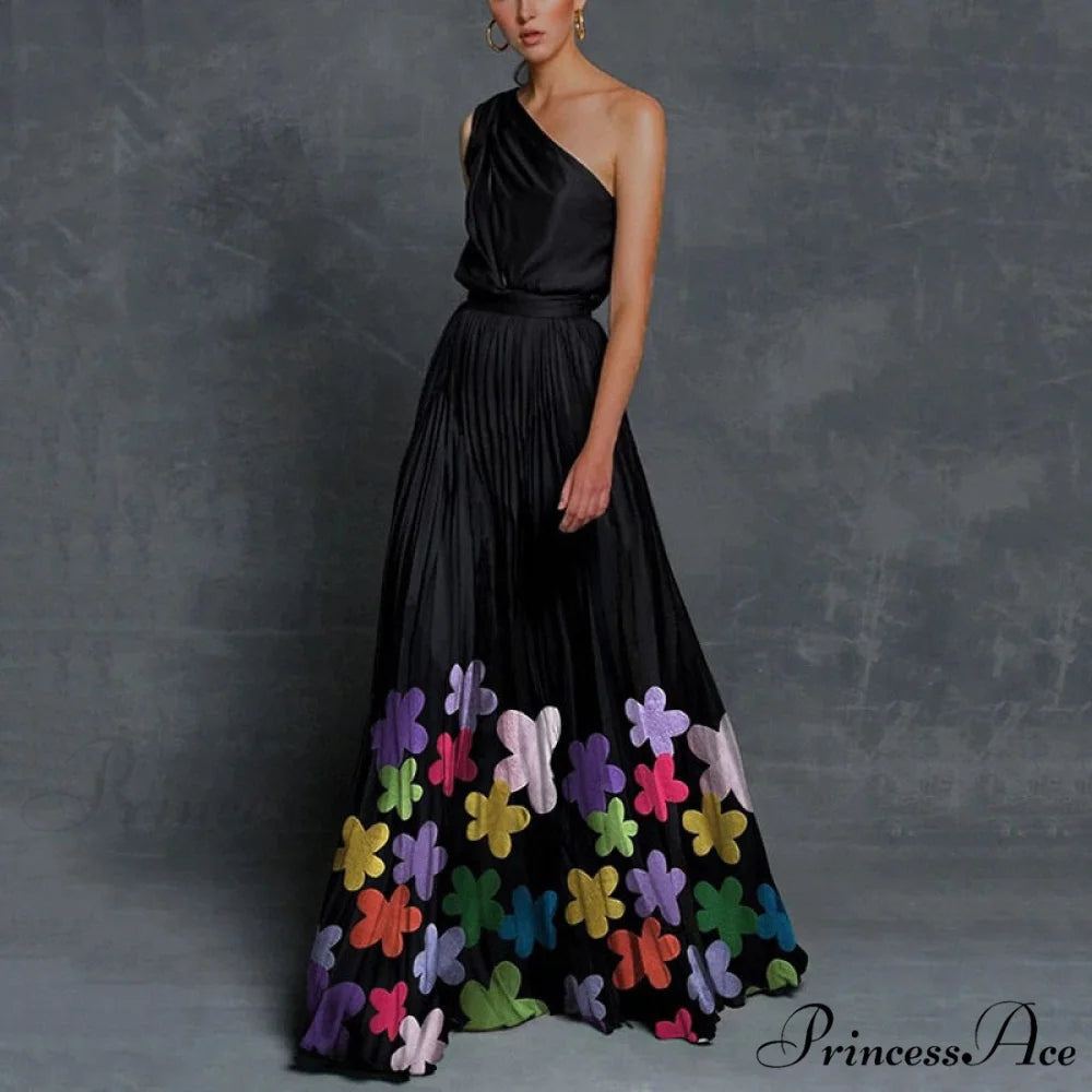Patchwork Black Club Party High Night One Women’s Gown Off - Street Shoulder Dress bk fw / S