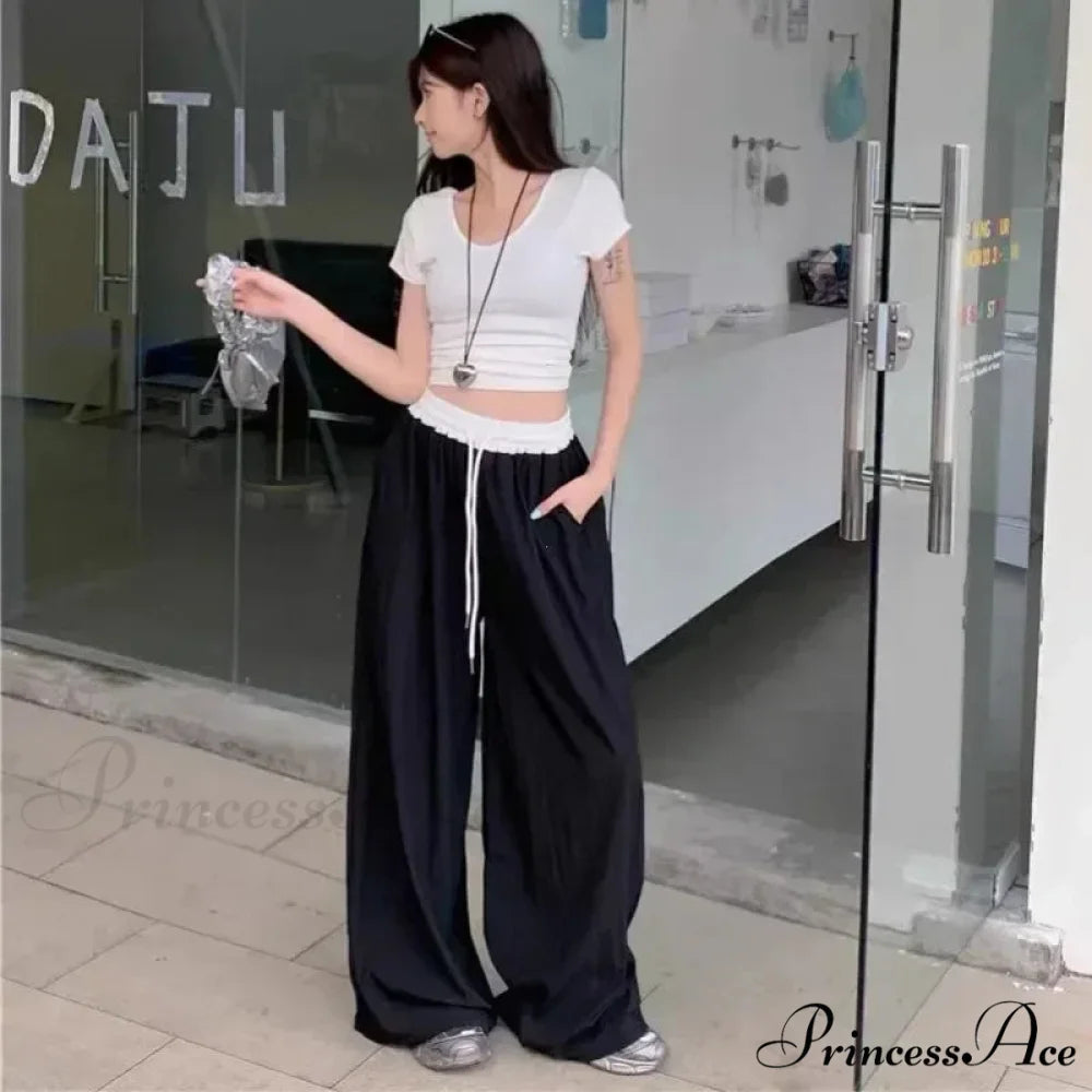 Patchwork Broad Leg Informal Drape Straight Pant pant-250223