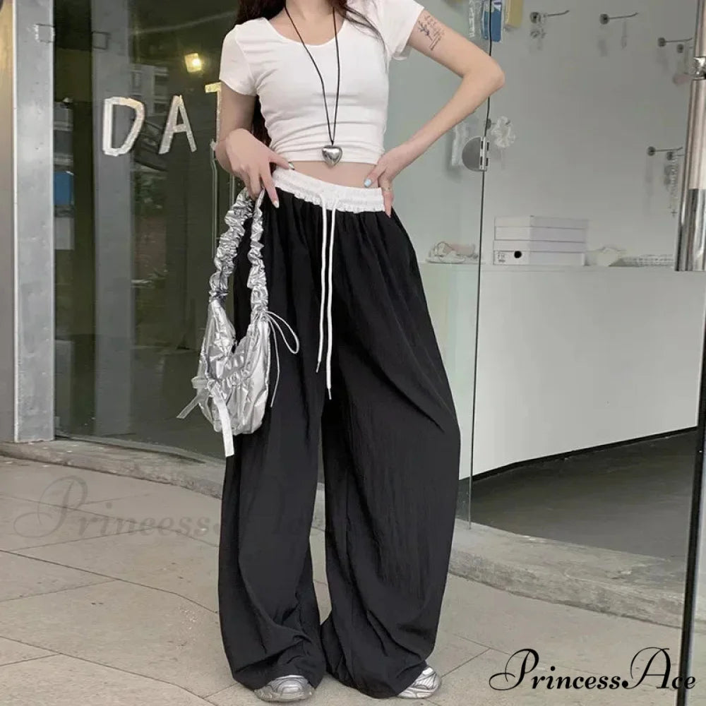 Patchwork Broad Leg Informal Drape Straight Pant Black / S pant-250223