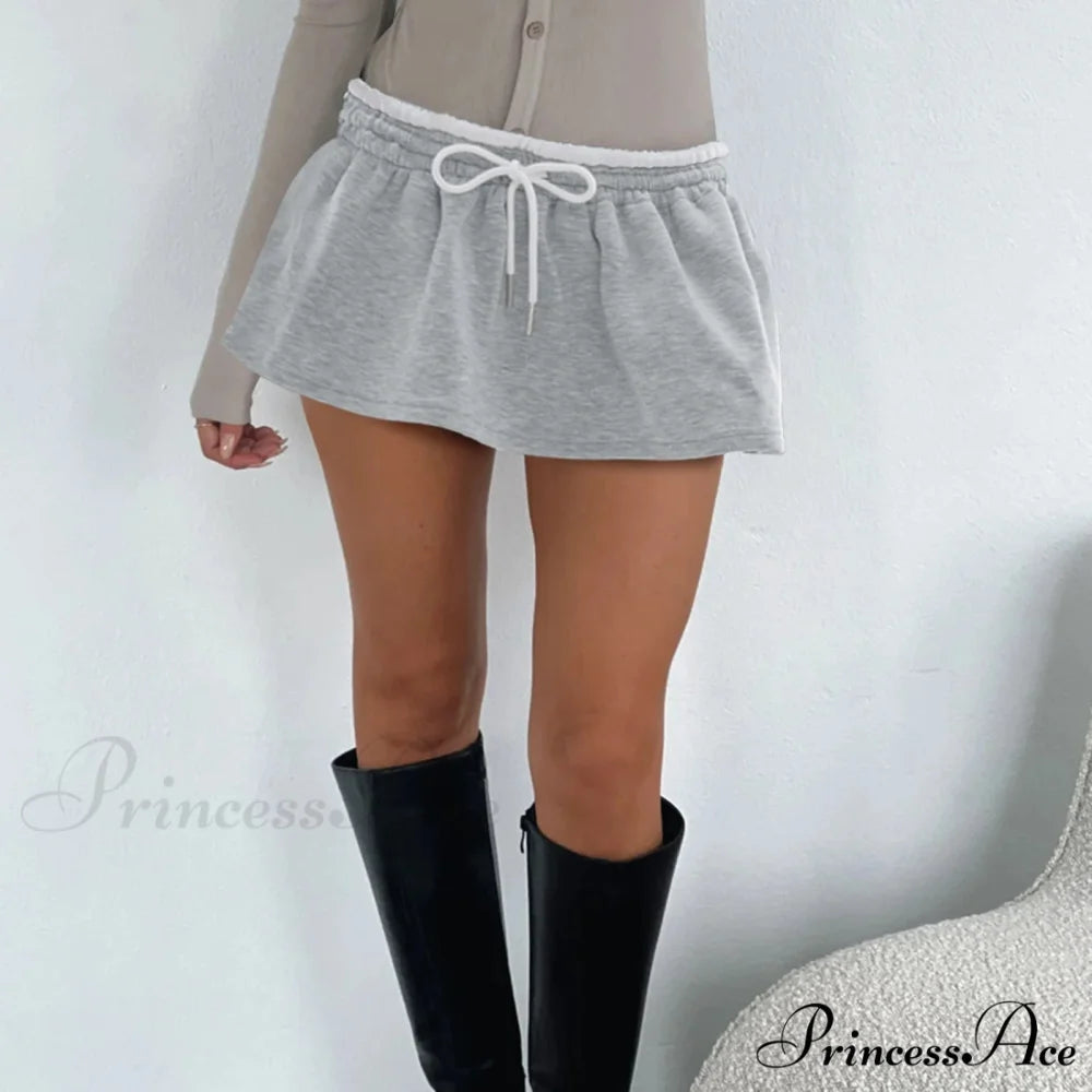 Patchwork Cinched Beach Skirt GRAY / S skirts-250223