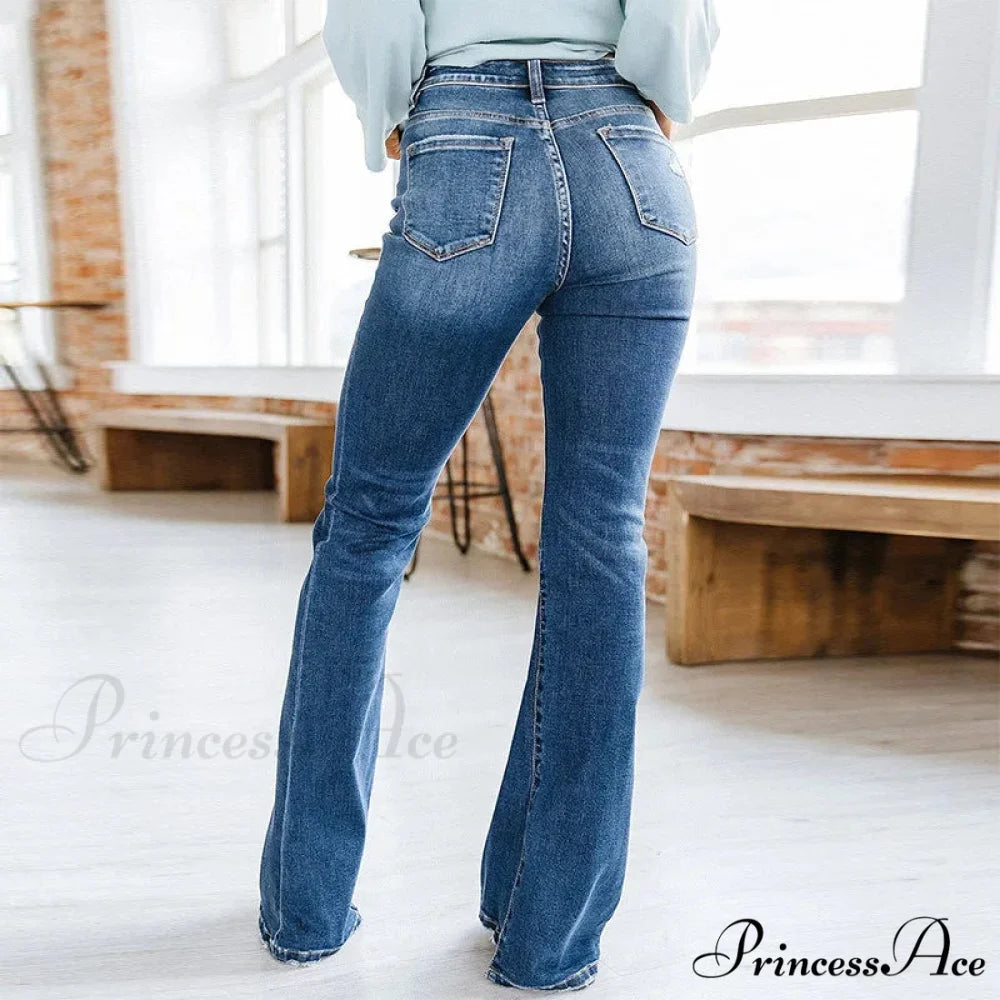Patchwork Flared Vintage High Stretch Casual High Denim Jean