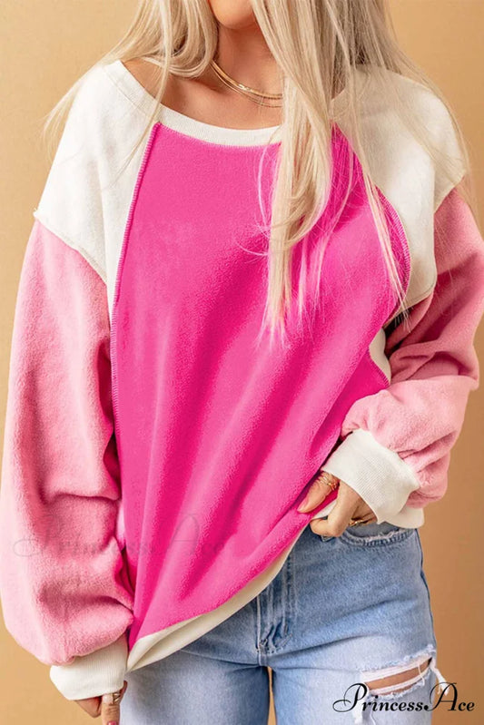 Patchwork Fleece Long Sleeve Sweatshirt Rose / S