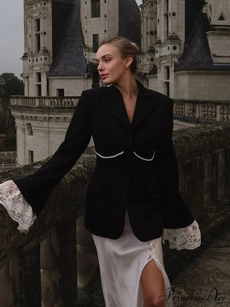 Patchwork Flounce Sleeve Jacket coats-241228