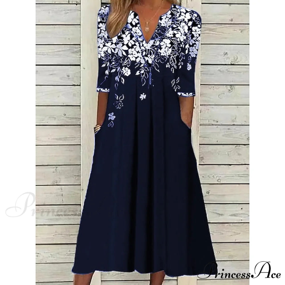 Patchwork Flowered Half Warm-Season 2XL Black Gown Blouse Casual M Shift Fashion Spring Midi L XL Women’s T Neck Crew