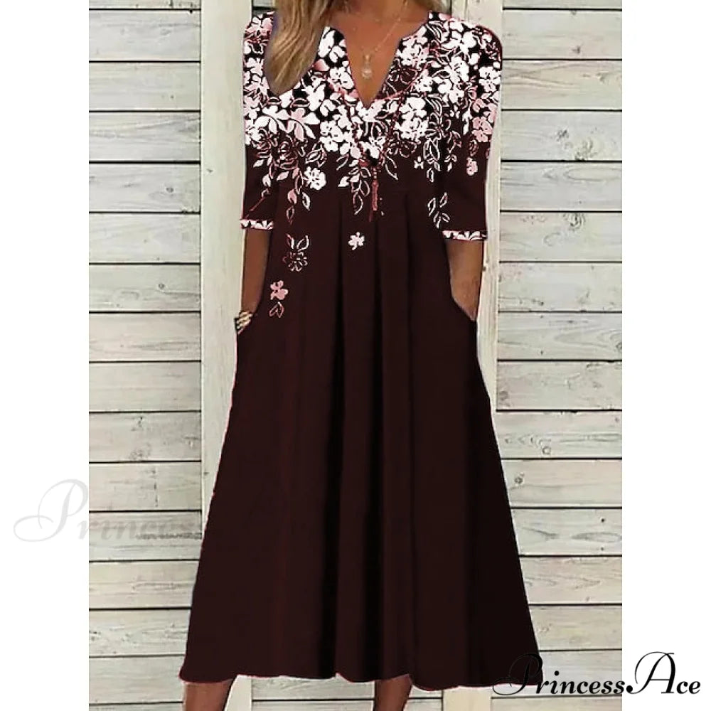 Patchwork Flowered Half Warm-Season 2XL Black Gown Blouse Casual M Shift Fashion Spring Midi L XL Women’s T Neck Crew