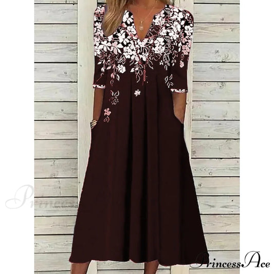 Patchwork Flowered Half Warm-Season 2XL Black Gown Blouse Casual M Shift Fashion Spring Midi L XL Women’s T Neck Crew