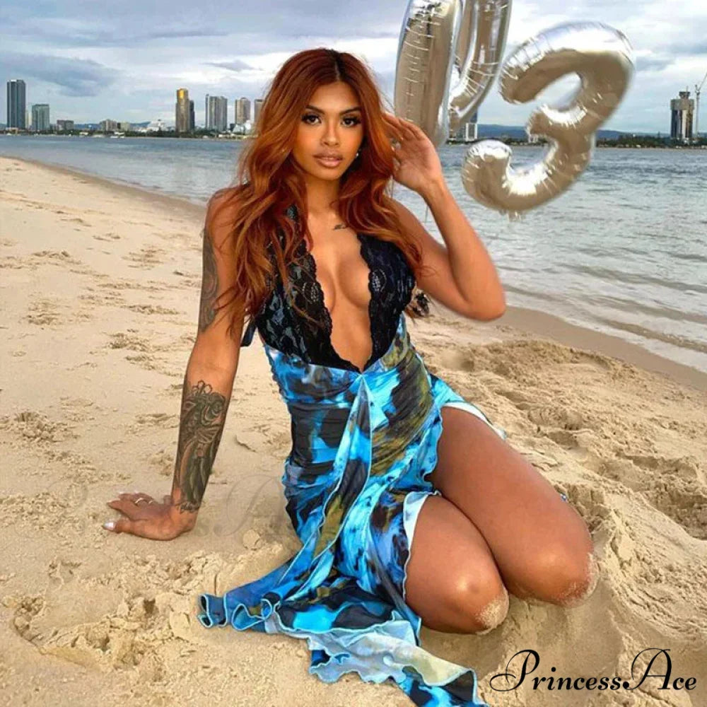 Patchwork Halter Holiday Dress vacationdress-250223