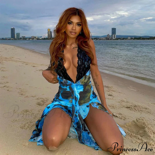 Patchwork Halter Holiday Dress vacationdress-250223