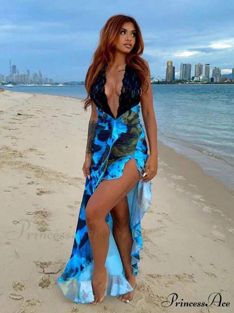 Patchwork Halter Holiday Dress vacationdress-250223