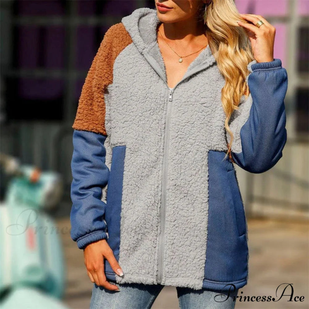 Patchwork Hooded Coat Gray / S