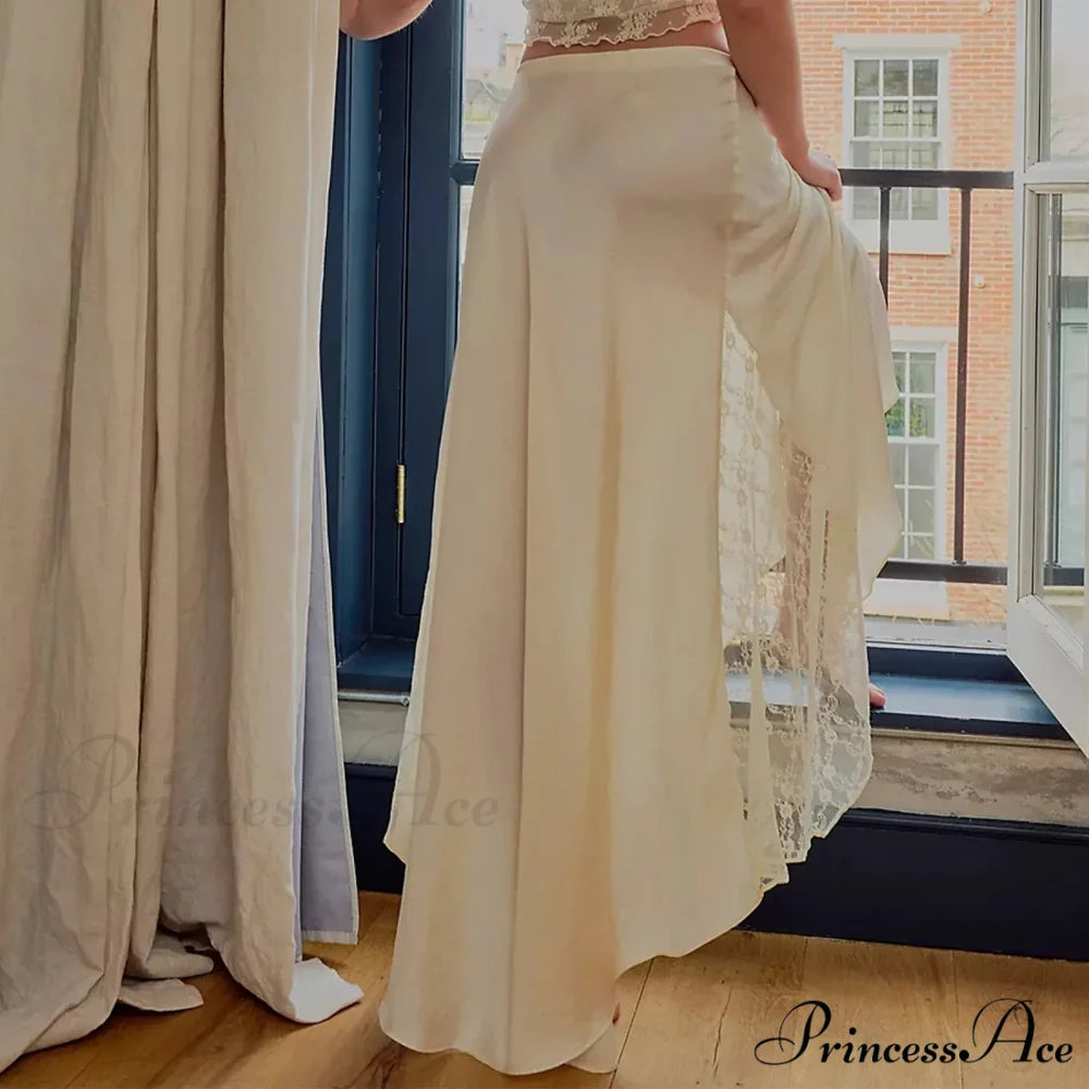 Patchwork Lace Midi Low Waist Summer Skirt