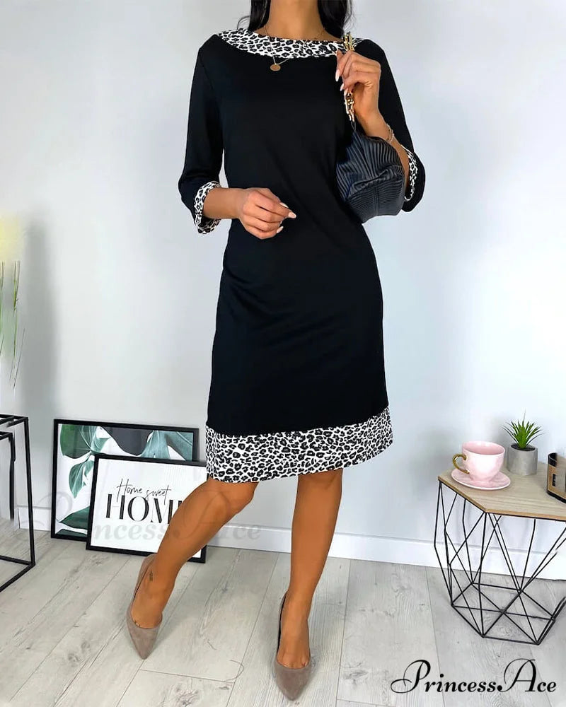 Patchwork Leopard Knee Length Dress