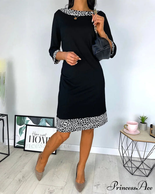 Patchwork Leopard Knee Length Dress