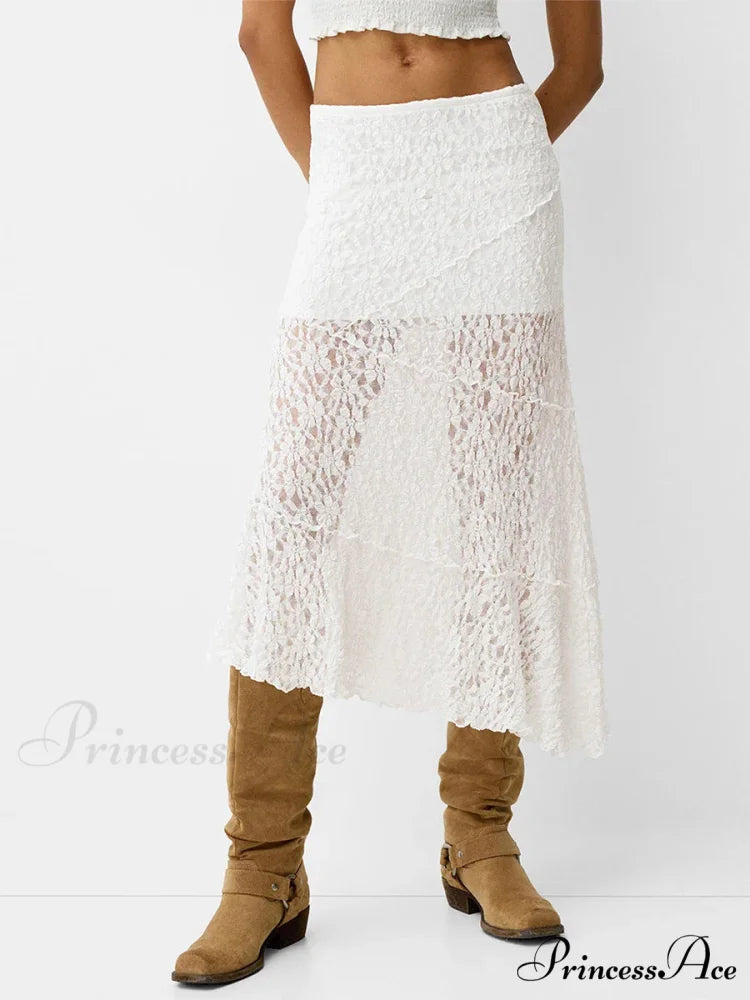 Patchwork Low Waist Summer Long Skirt Informal Skirt WHITE / S skirt-250126