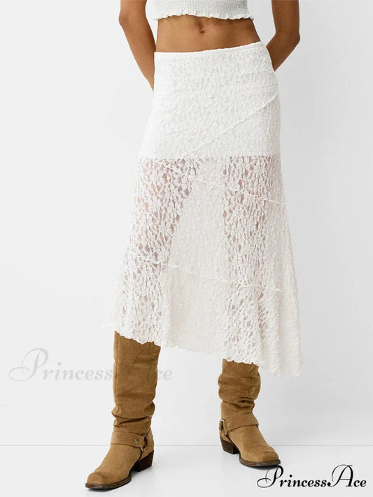 Patchwork Low Waist Summer Long Skirt Informal Skirt WHITE / S skirt-250126