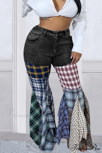 Patchwork Mid-waisted Flares Jeans Black / S