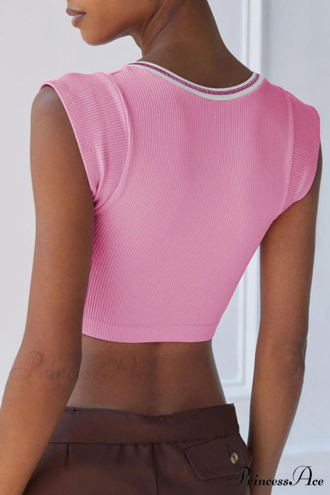 Patchwork Neck U Solid T-Shirt