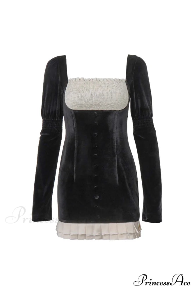 Patchwork Pleated Bodycon Dress with Contrast