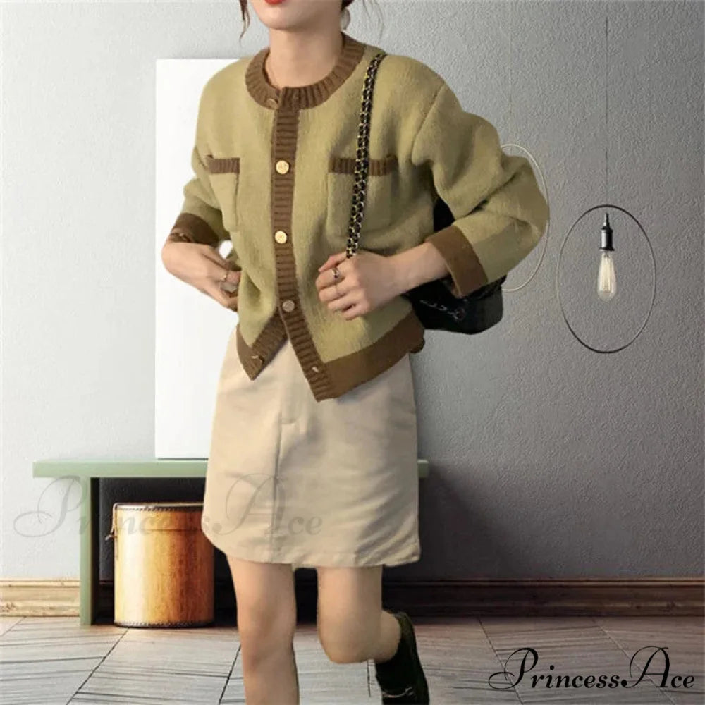 Patchwork Solemn Breasted Knit Prolonged Sleeve Cardigan cardiagn-250126