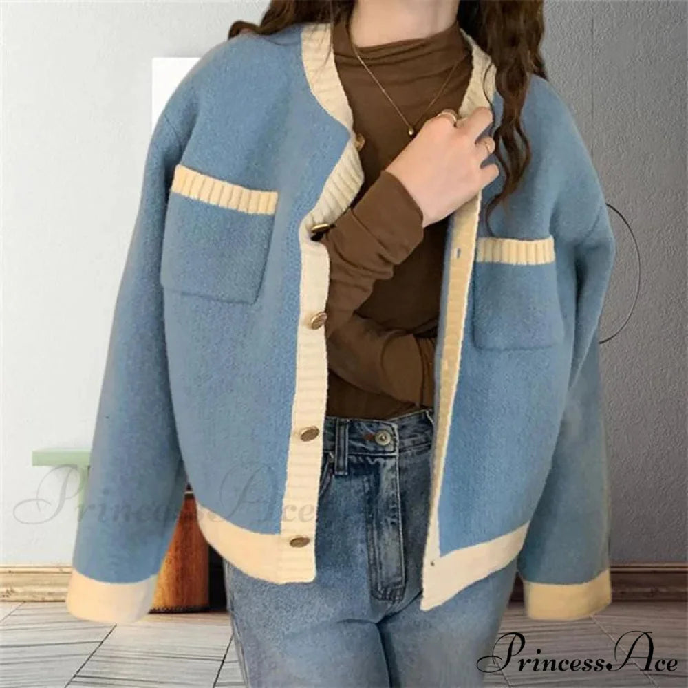Patchwork Solemn Breasted Knit Prolonged Sleeve Cardigan cardiagn-250126